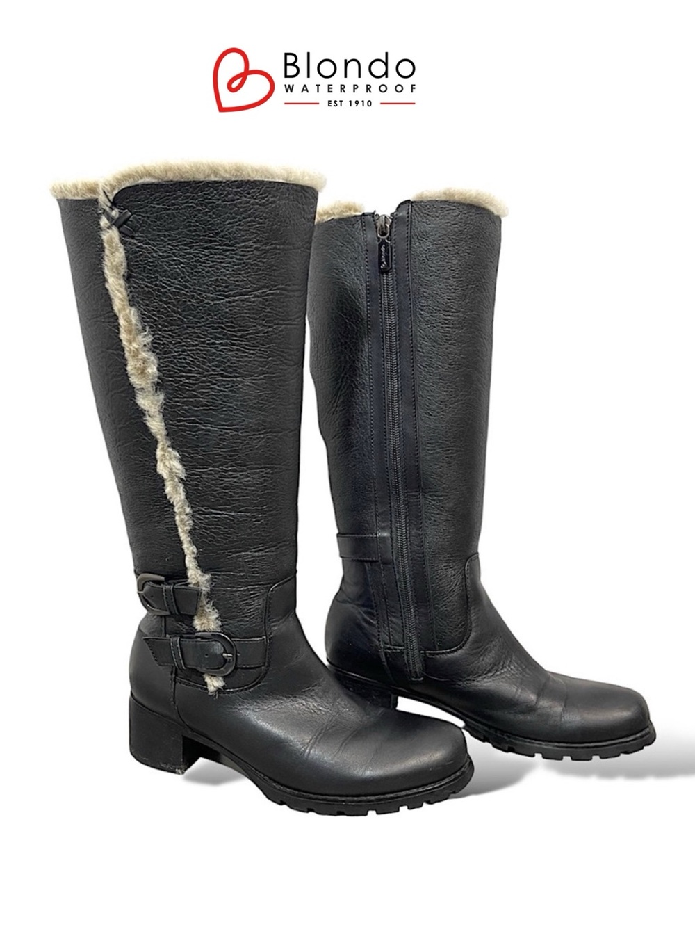 Blondo Canada Fatima Brown Leather Shearling Fur Lined Tall Winter Boots 5.5